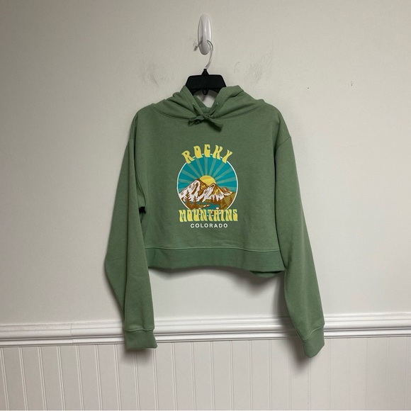 Inspired Culture Pullover Cropped Hoodie Rocky Mountain Colorado Green Size XL - Picture 1 of 4